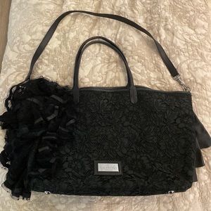 Valentino black lace and leather xtra large tote